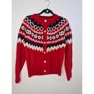 Favorite Daughter Sweater Cardigan Womens XS Red Fair Isle Merino Wool Cashmere